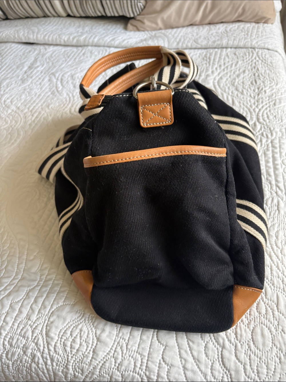 Classic Black Canvas and Tan Leather Travel Tote - Picture 6 of 16